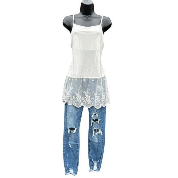 Off White Lace Tank Top Extender with Built in Shelf Bra TANK-EXT-WHITE - Picture 5 of 12